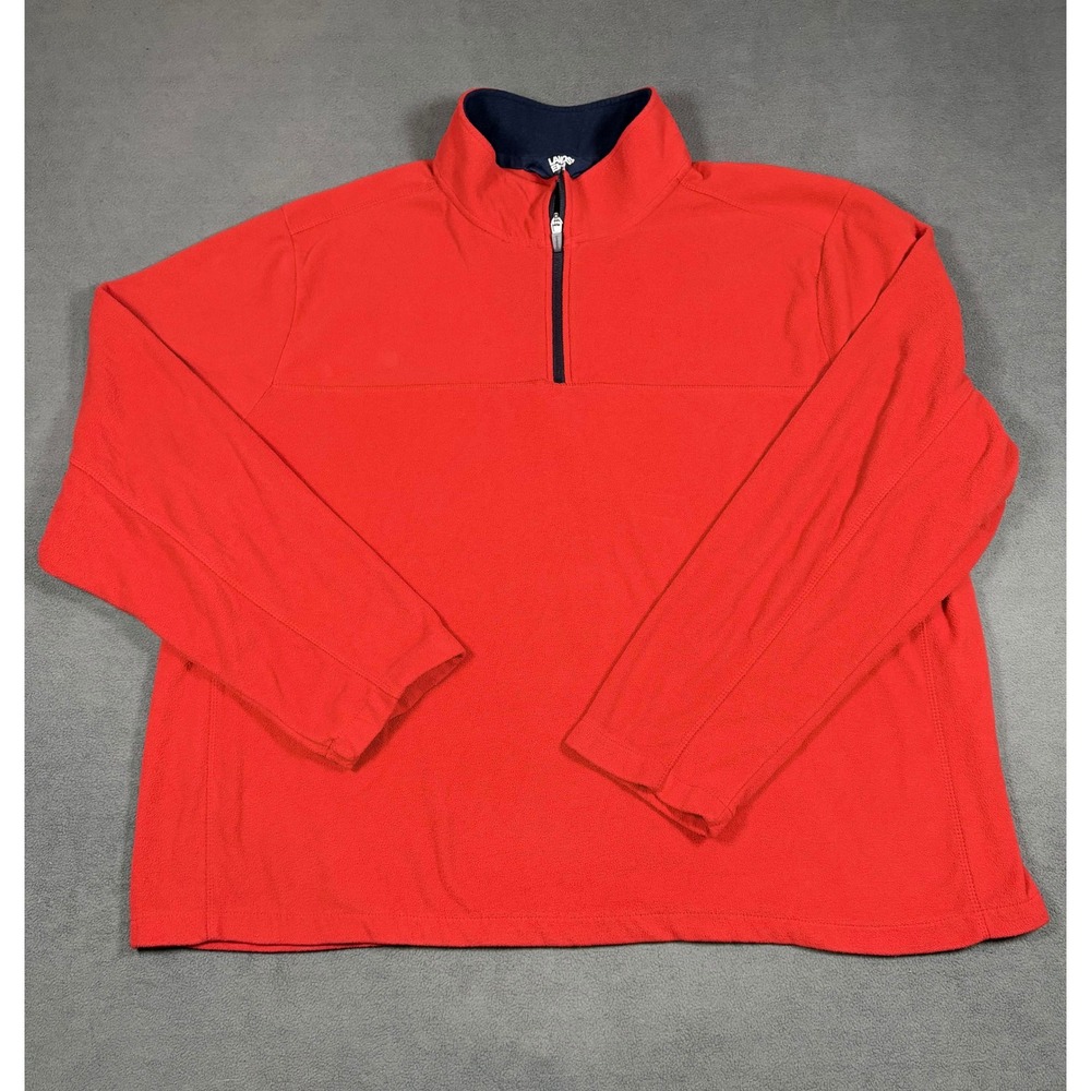 Lands' End Fleece Pullover Mens XXL Red Quarter Zip Mock Neck Solid